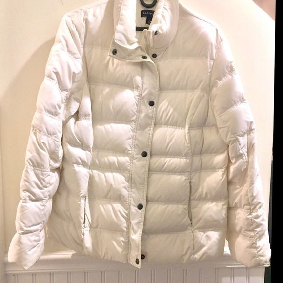 LANDS END Ivory Winter White Quilted Puffer Cold Weather Jacket Size LRG - Picture 8 of 9
